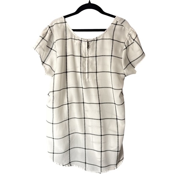 Marisol Women's White/Black Size Large Short Sleeve Check Blouse Semi Sheer Top - Picture 2 of 7